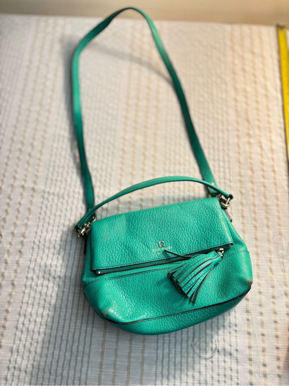 kate spade Teal Leather Crossbody with Tassel Accent